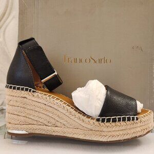 Franco Sarto Black Leather Espadrille Wedge Sandals